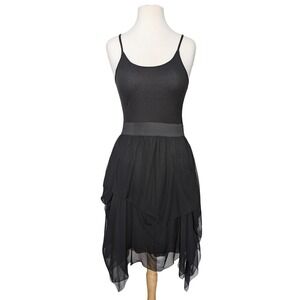 Morgane Le Fay Silk Dress Black Assymetrical Handkerchief Hem L